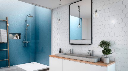 HANSAMICRA Duschsystem in blauem Badezimmer