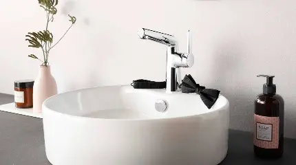 HANSADESIGNO Style Armatur an einem runden Waschbecken.