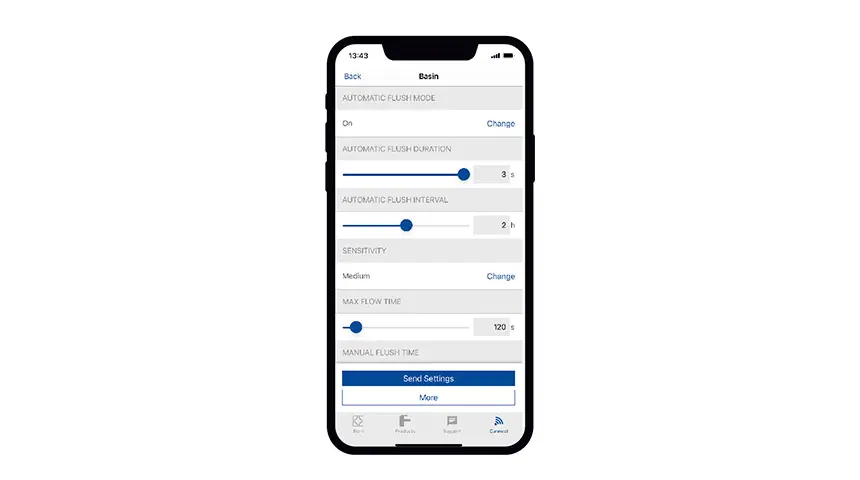 Adjust smart faucet settings with the “Connect” feature, 